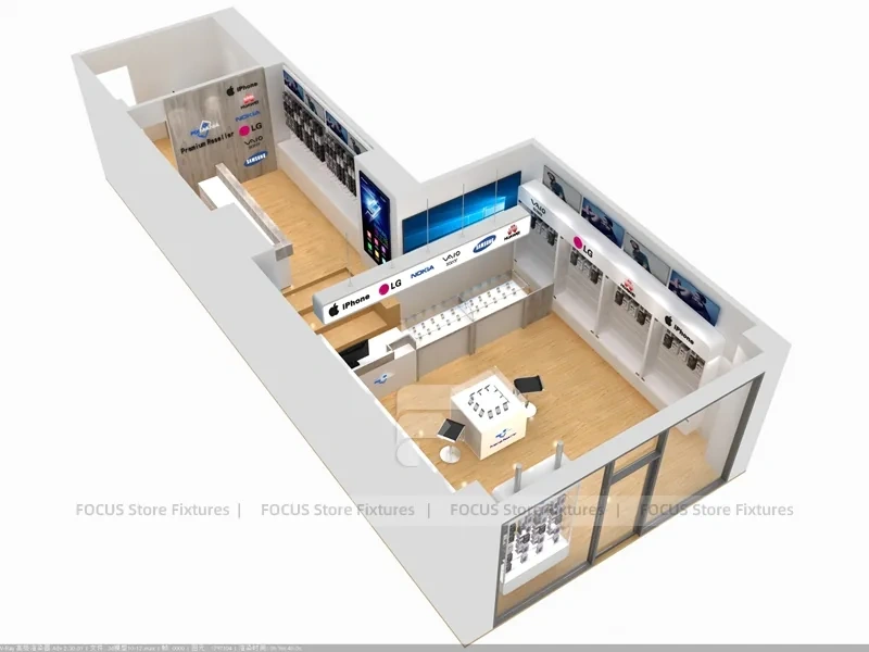 Wood White Small Mobile Phone Store Layout