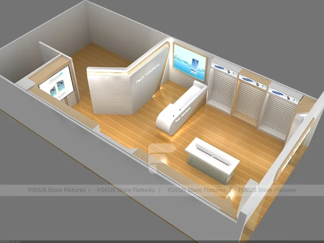 Wood White Tech Store Mobile Display Interior