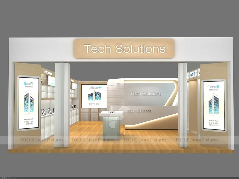 Wood White Tech Store Mobile Display Interior