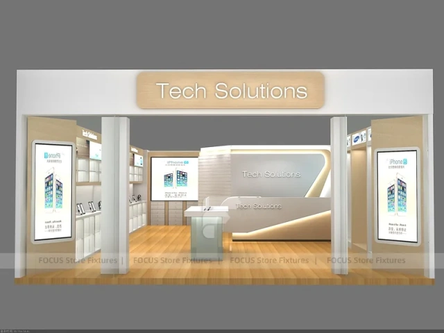 Wood White Tech Store Mobile Display Interior