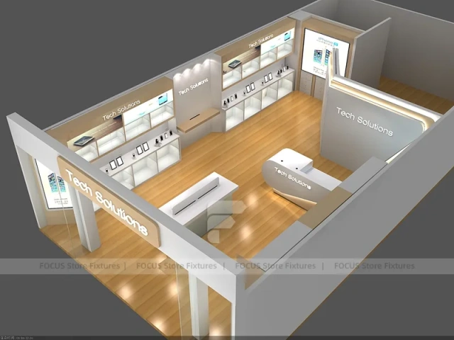 Wood White Tech Store Mobile Display Interior