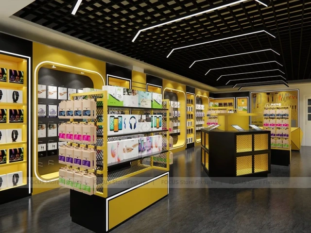Yellow Black Mobile Accessories Wall Store