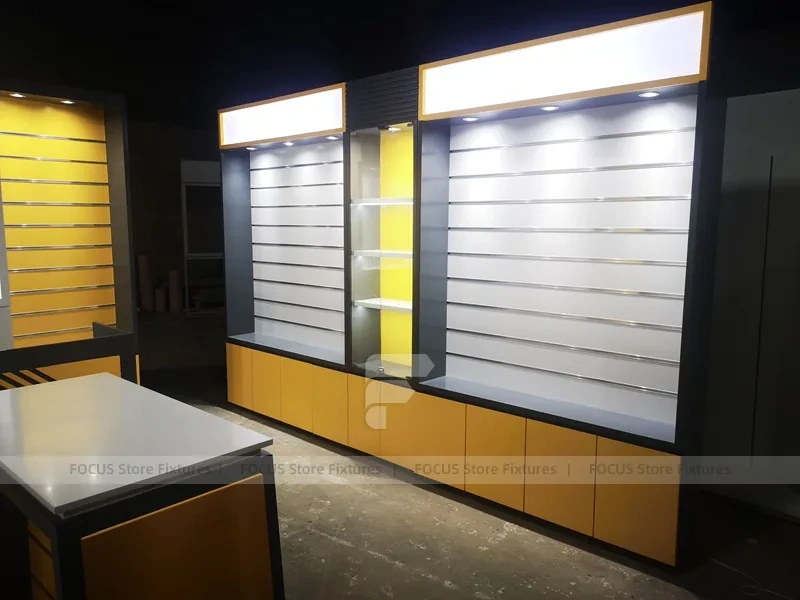 Yellow Black Mobile Phone Wall Display Interior