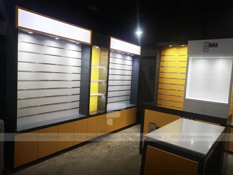 Yellow Black Mobile Phone Wall Display Interior