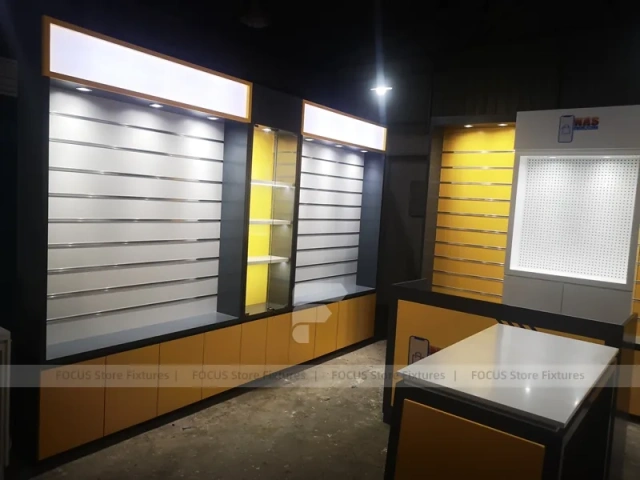 Yellow Black Mobile Phone Wall Display Interior
