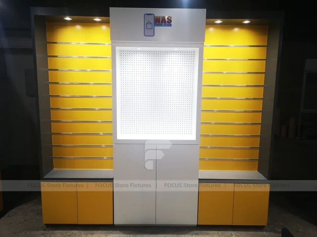 Yellow Black Mobile Phone Wall Display Interior
