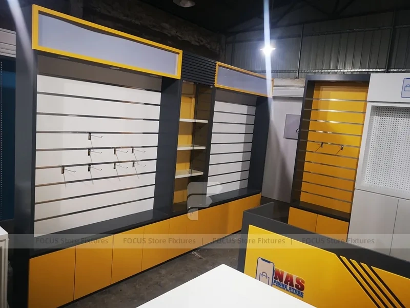 Yellow Black Mobile Phone Wall Display Interior