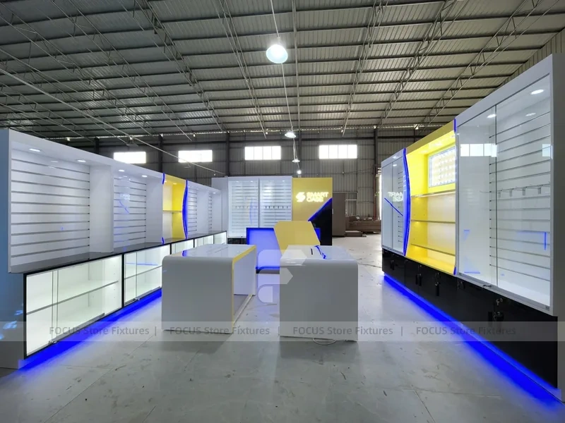 Yellow Blue Mobile Phone Wall Counter Layout