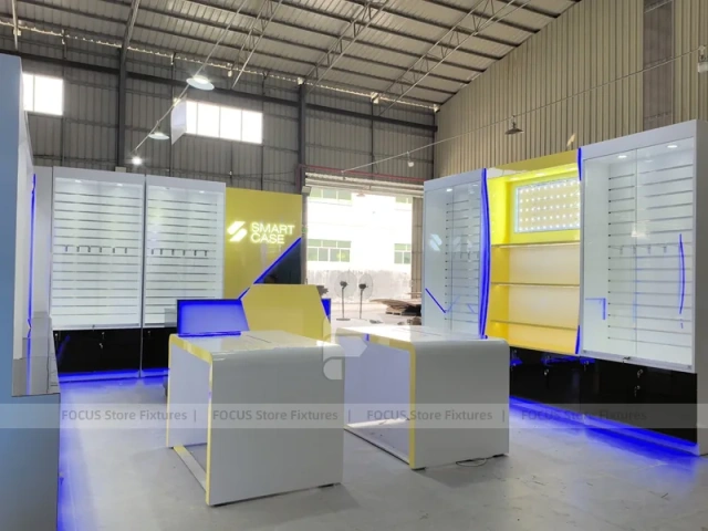 Yellow Blue Mobile Phone Wall Counter Layout