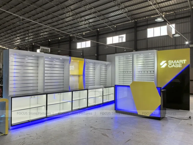 Yellow Blue Mobile Phone Wall Counter Layout