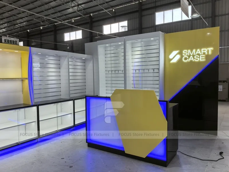 Yellow Blue Mobile Phone Wall Counter Layout