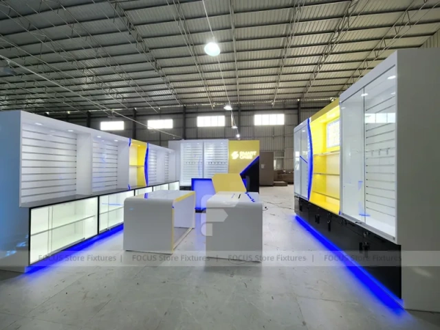 Yellow Blue Mobile Phone Wall Counter Layout