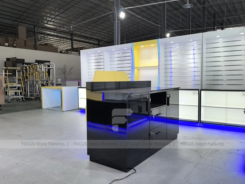 Yellow Blue Smart Case Mobile Store Layout