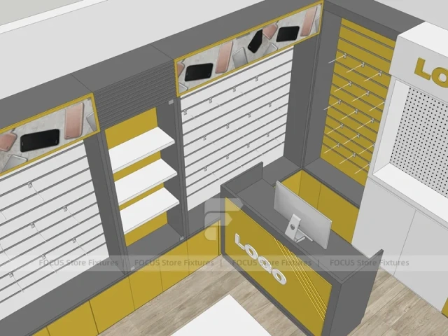 Yellow Gray Logo Phone Store Interior