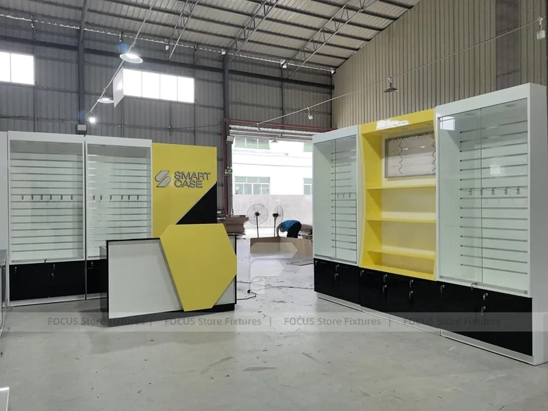Yellow White Mobile Phone Store Counter Display