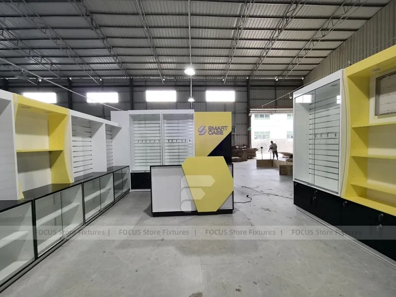 Yellow White Mobile Phone Store Counter Display