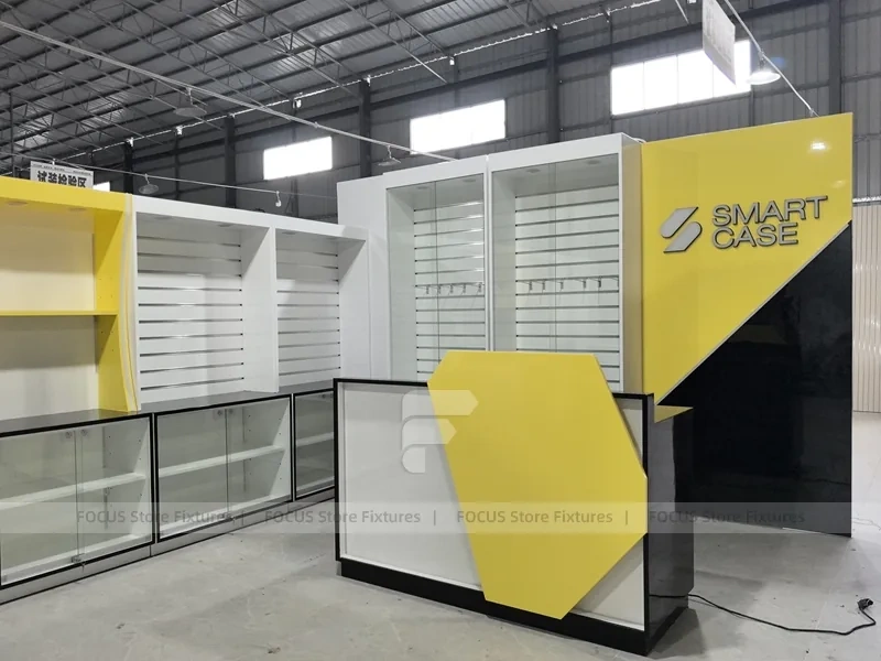 Yellow White Mobile Phone Store Counter Display