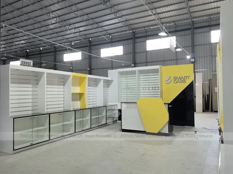 Yellow White Mobile Phone Store Counter Display
