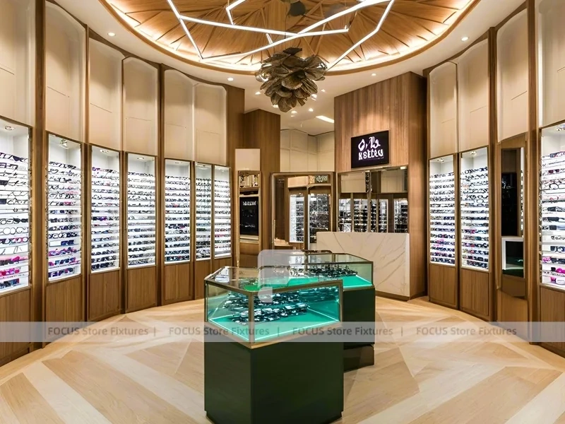 Amber Oak Eyewear Showcase Room with Emerald Demo Island