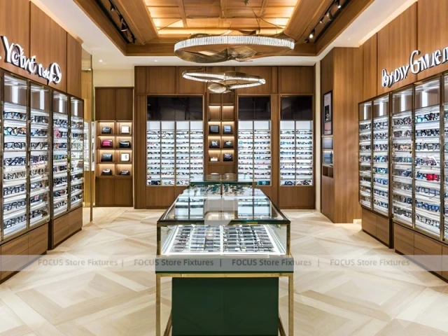 Amber Oak Eyewear Showcase Room with Emerald Demo Island
