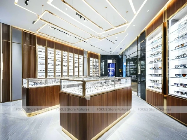 Amber Timber Eyewear Showroom with Feature Counter Ensemble