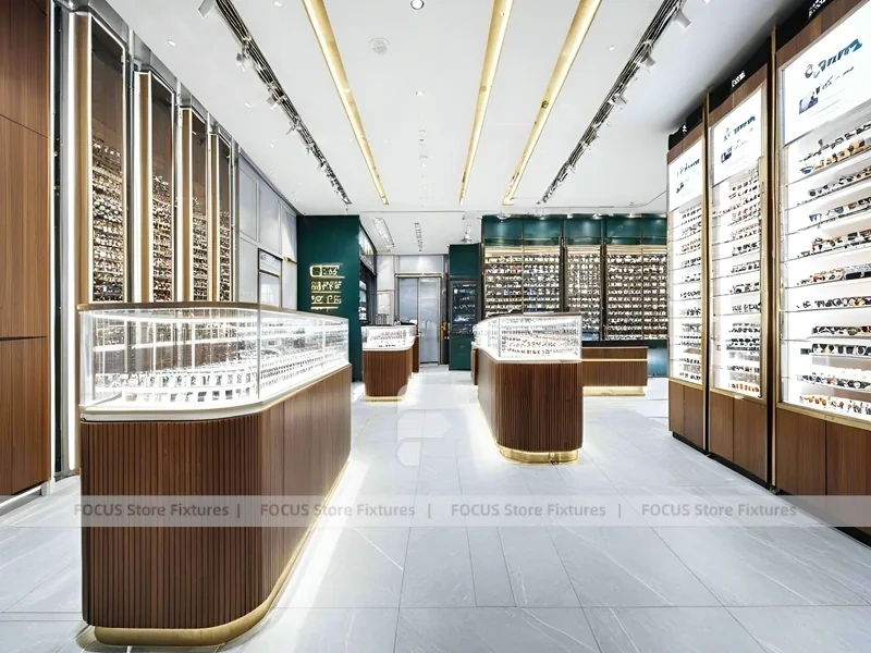 Amber Timber Eyewear Showroom with Feature Counter Ensemble