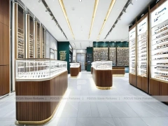 Amber Timber Eyewear Showroom with Feature Counter Ensemble