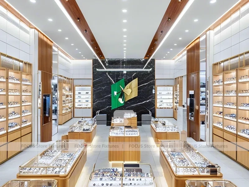 Amber Timber Eyewear Showroom with Feature Counter Ensemble