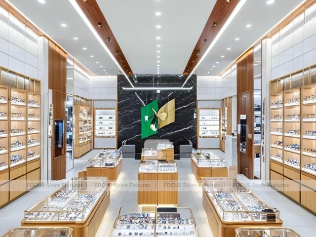 Amber Timber Eyewear Showroom with Feature Counter Ensemble