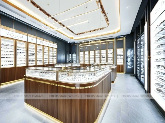 Amber Timber Eyewear Showroom with Feature Counter Ensemble