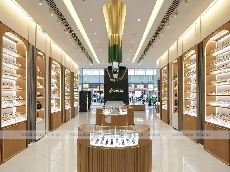 Amber Timber Vision Store Interior with Feature Counter Ensemble