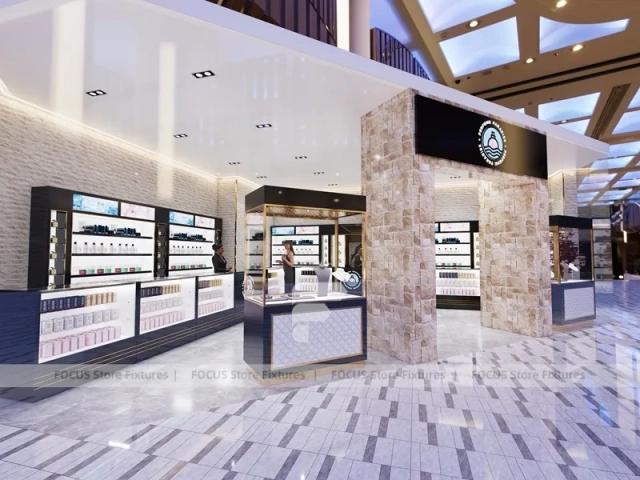 Black Fragrance Wall Display With Illuminated Tester Cabinets