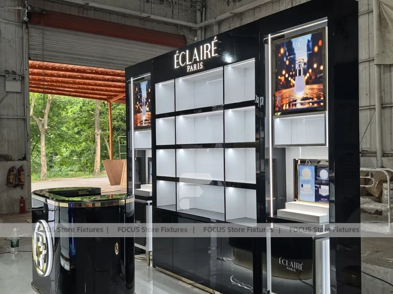 Black Gloss Perfume Kiosk With Digital Screen