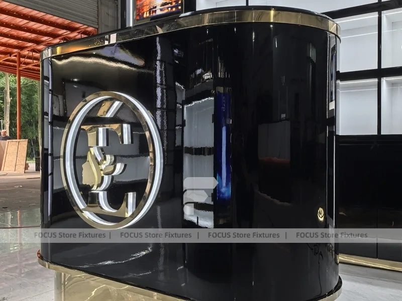 Black Gloss Perfume Kiosk With Digital Screen