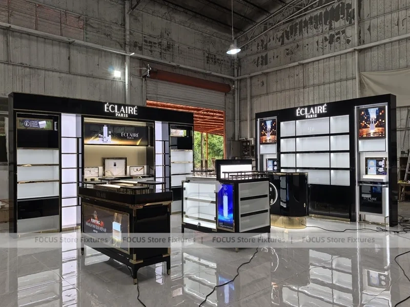 Black Gloss Perfume Kiosk With Digital Screen