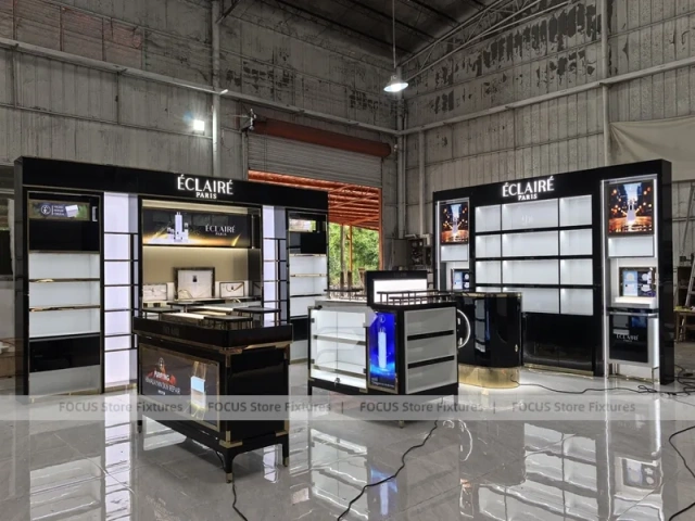 Black Gloss Perfume Kiosk With Digital Screen