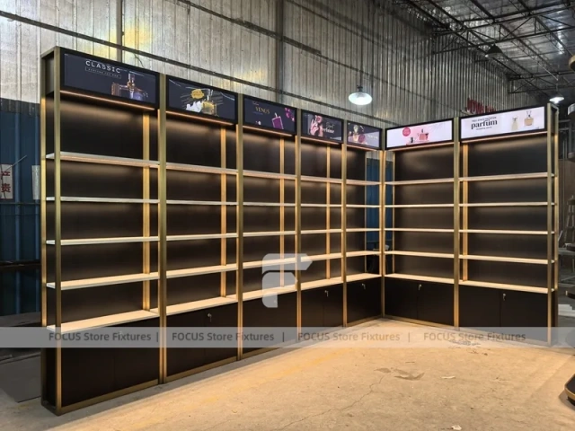 Black Gold Corner Perfume Wall Display