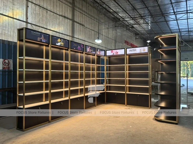 Black Gold Corner Perfume Wall Display
