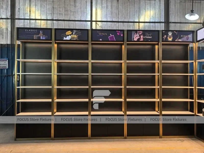 Black Gold Corner Perfume Wall Display