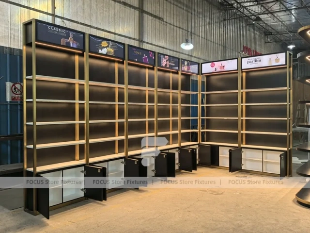 Black Gold Corner Perfume Wall Display