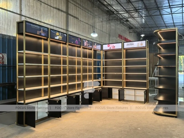 Black Gold Corner Perfume Wall Display