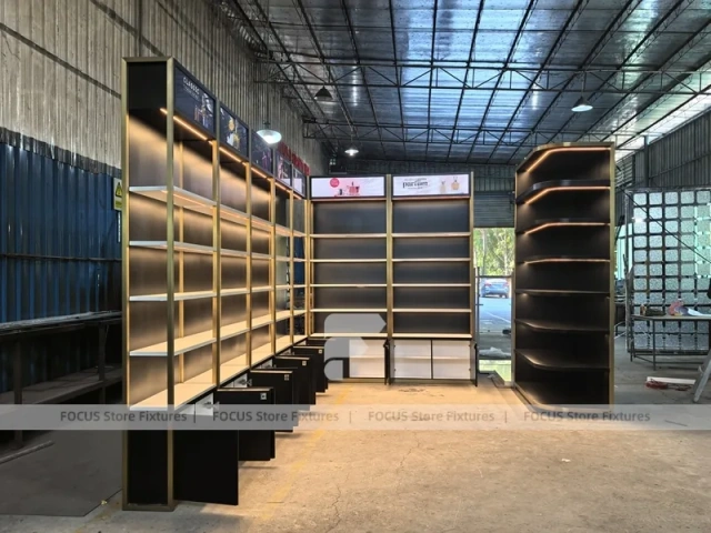 Black Gold Corner Perfume Wall Display