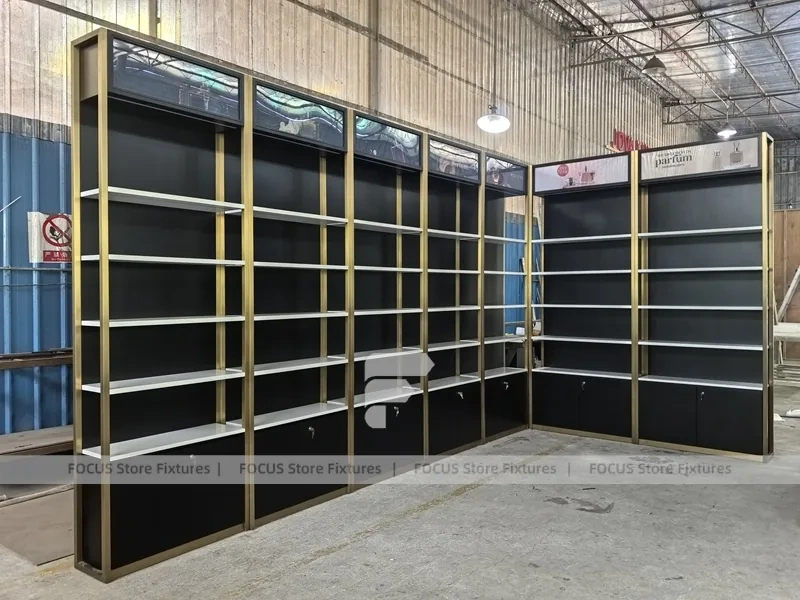 Black Gold Corner Perfume Wall Display