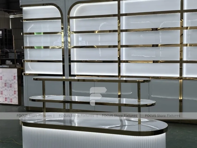 Black Gold Perfume Feature Wall With Fluted Counter