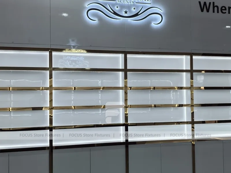 Black Gold Perfume Feature Wall With Fluted Counter