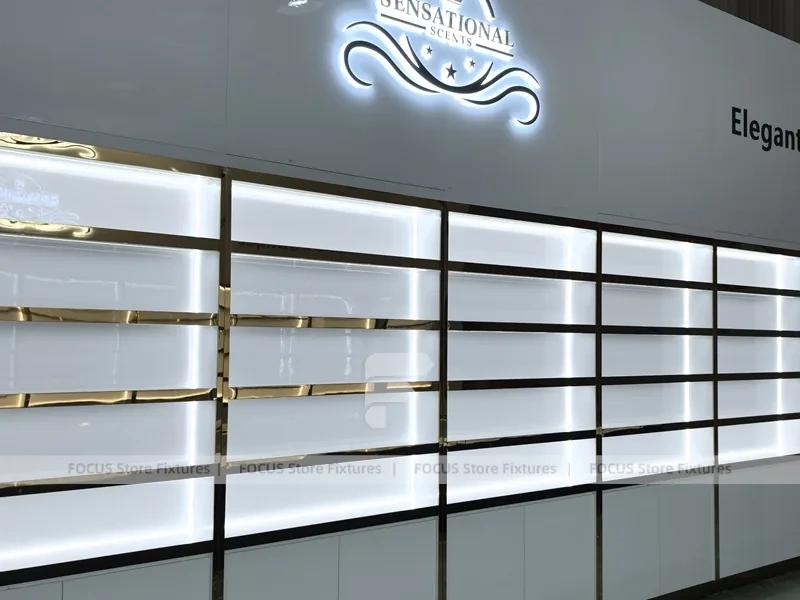 Black Gold Perfume Feature Wall With Fluted Counter