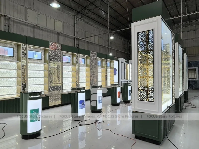 Black Gold Perfume Wall System With Tester Podiums