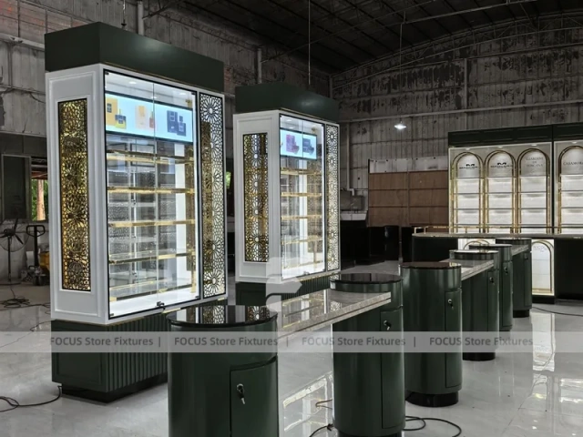 Black Gold Perfume Wall System With Tester Podiums