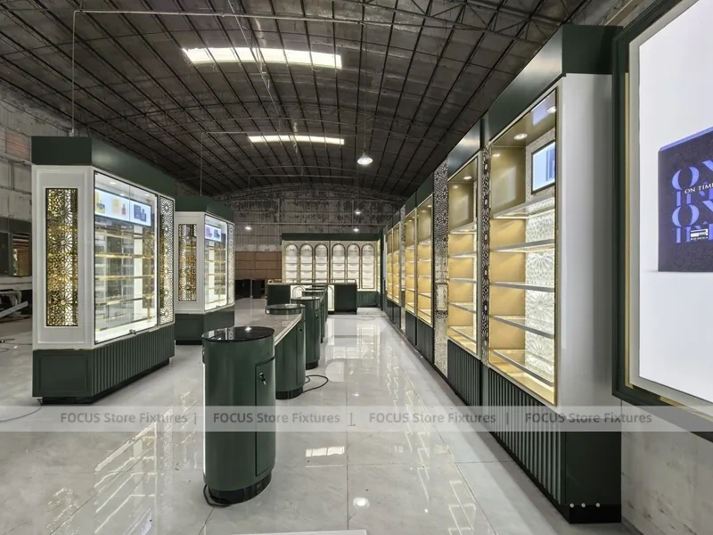 Black Gold Perfume Wall System With Tester Podiums