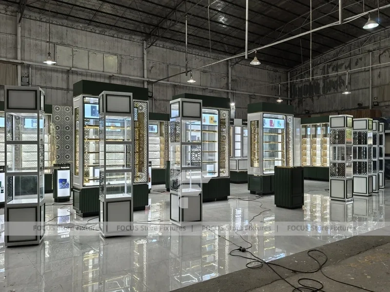 Black Gold Perfume Wall System With Tester Podiums
